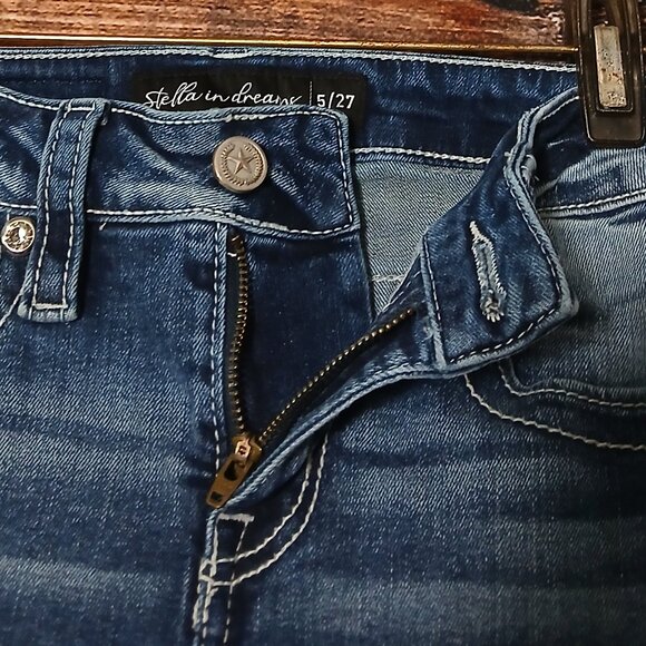 Stella In Dreams Jeans 5 27 Mid Rise Boot Cut Embellished Blue Denim Stretch - Picture 6 of 11